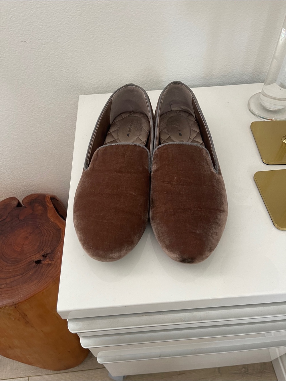 Birdies Brown Velvet Slip-On Loafers